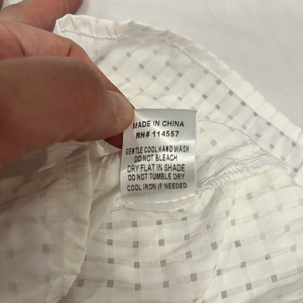 THML White Blue Check V-Neck Tunic Blouse Trim Short Sleeve Womens Size M - Picture 5 of 7
